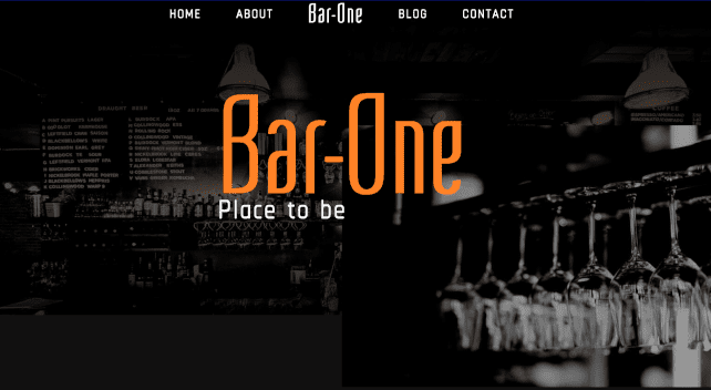 Restaurant bar website called Bar One 